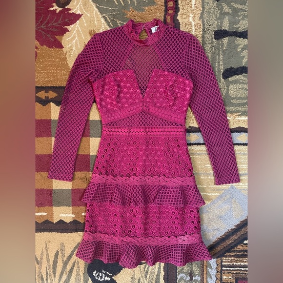 Red‎ Long Sleeve Mock Neck Sheath Dress - Picture 3 of 9